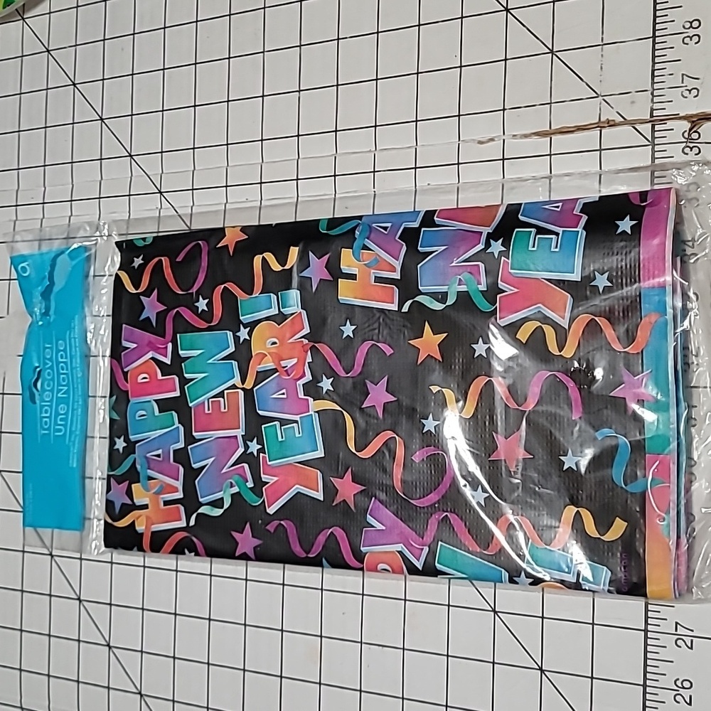 Happy New Year, Paper Table Cover 57939 by Trend Setters  NIP‎ 54" x 102"